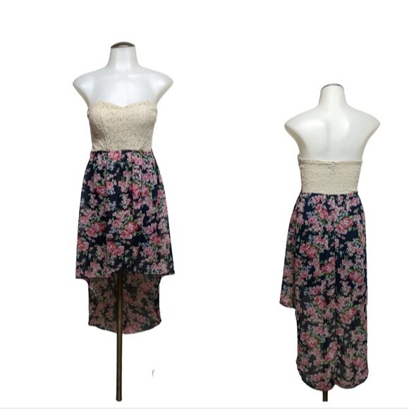 Rue21 Dress Women Medium Hi Lo Boho Strapless Crochet Floral M - Picture 1 of 5